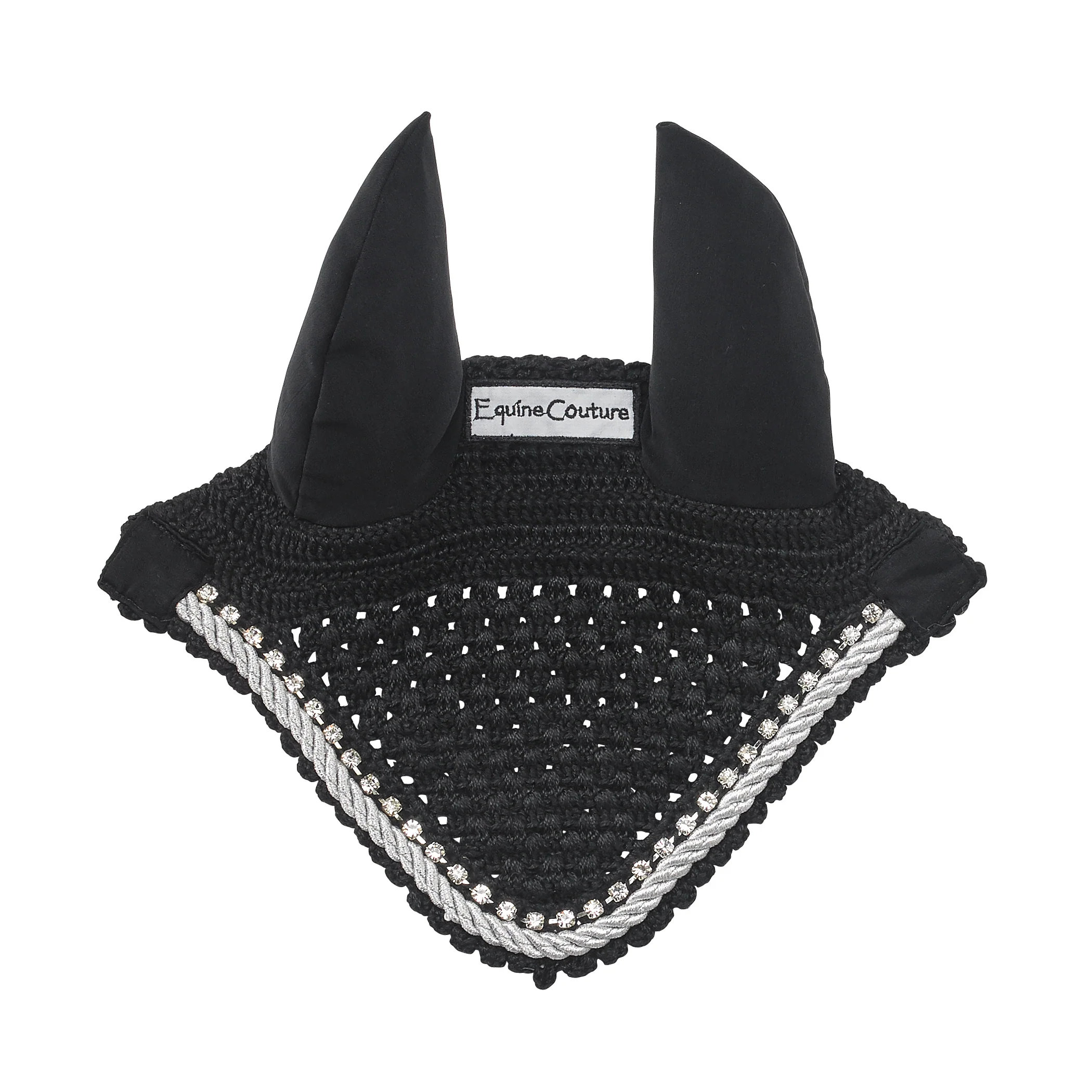 Equine Couture™ Fly Bonnet with Piping and Crystals - Image 4