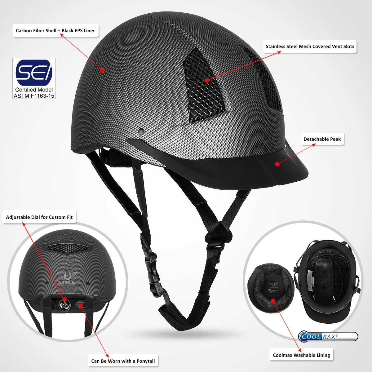 TuffRider® Starter Carbon Fiber Print Helmet - Image 7